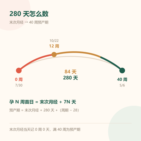 末次月经到预产期280天孕周轴