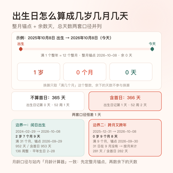 出生日期分解为年月日与总天数的示意图