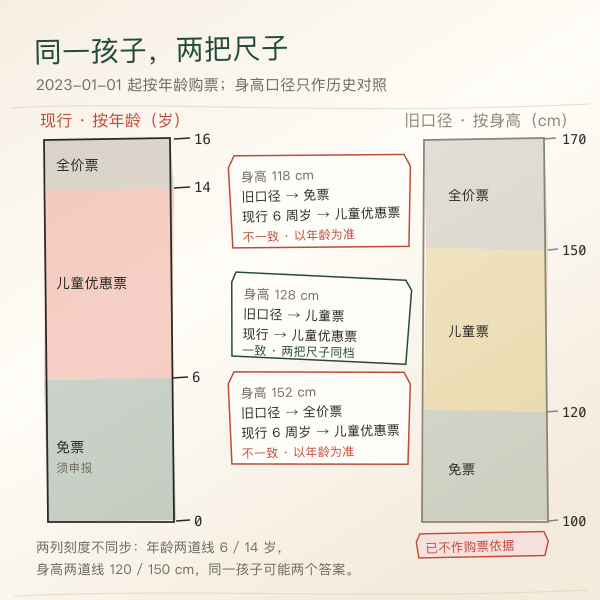 新旧口径对照:按年龄三档与2023年前按身高三档的对照柱图