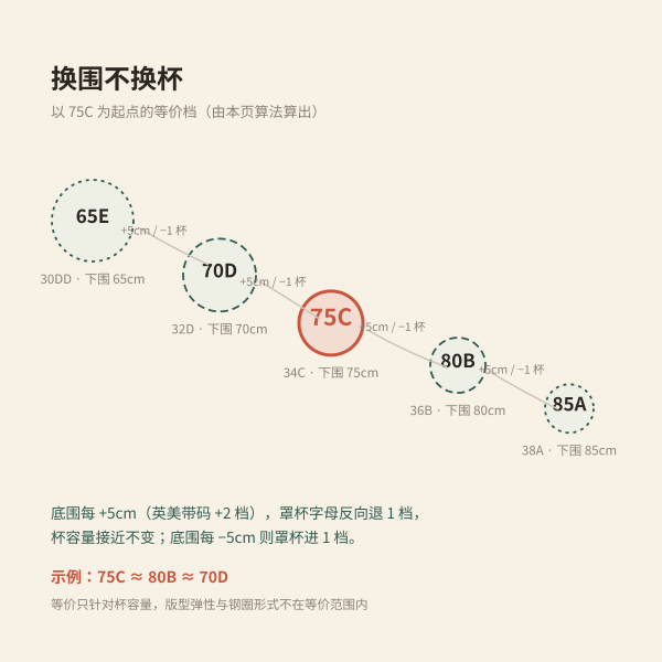 姐妹尺码同杯容量换围示意图