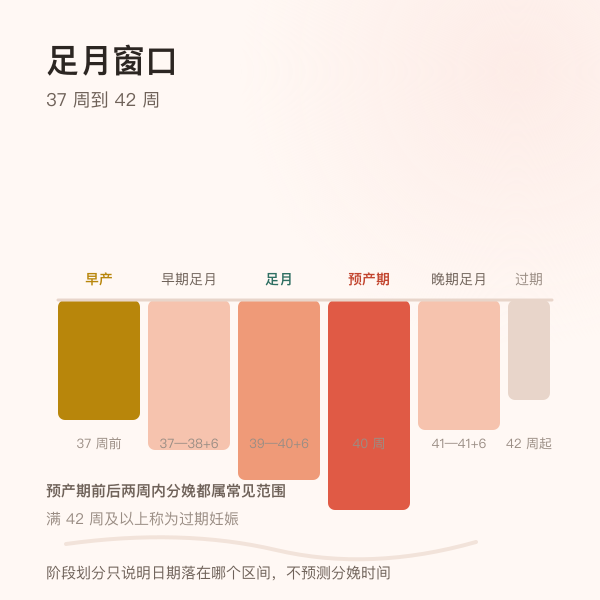 37 至 42 周的足月窗口示意